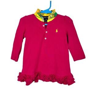 Ralph Lauren Polo Rugby Shirt Dress Size 18 Months Pink Madras Yellow Plaid Prep